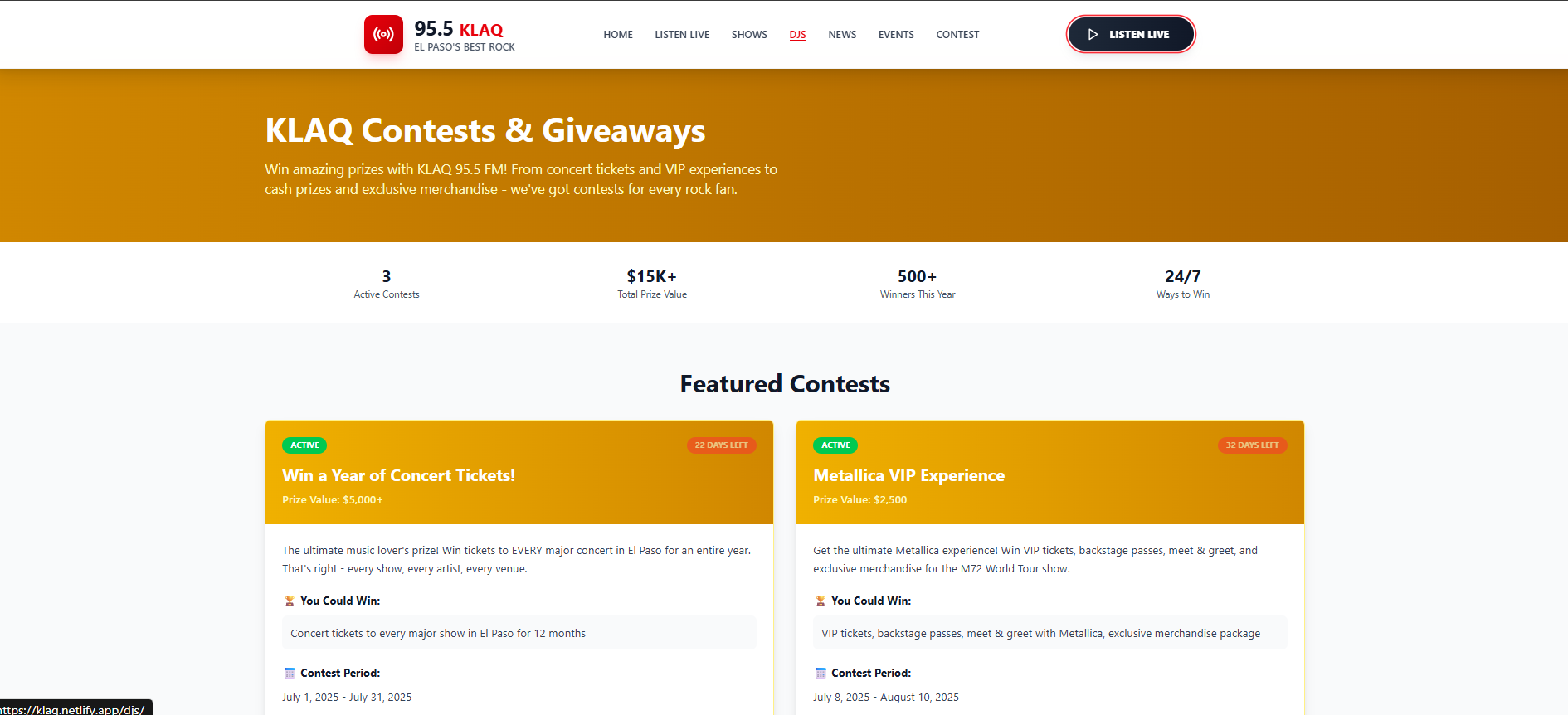 KLAQ Rock Station Website - Features